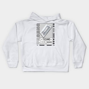 TECHNO  - Tr 909 Drum Machine (White/Grey) Kids Hoodie